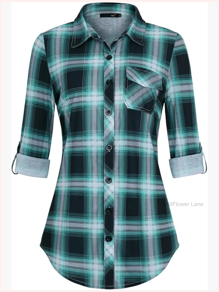 Soft Stretchy Knit Long Sleeve Button Down Shirt Blouse Work Top